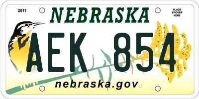 NE license plate AEK854