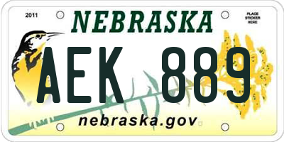 NE license plate AEK889