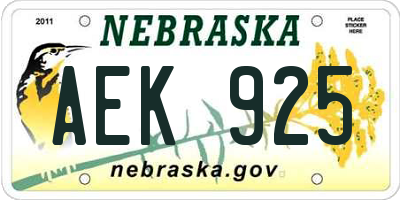 NE license plate AEK925