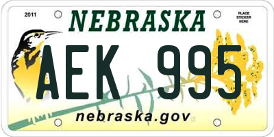 NE license plate AEK995