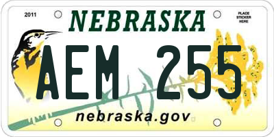 NE license plate AEM255