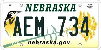 NE license plate AEM734