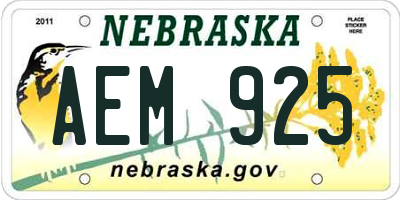 NE license plate AEM925