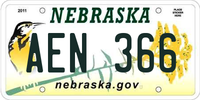 NE license plate AEN366
