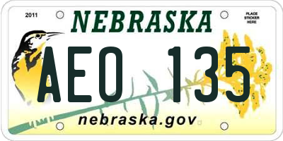 NE license plate AEO135
