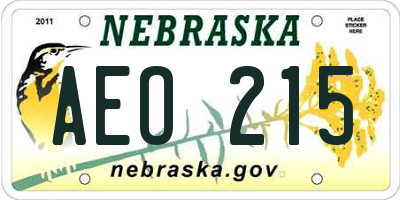 NE license plate AEO215