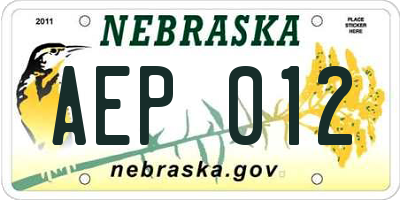 NE license plate AEP012
