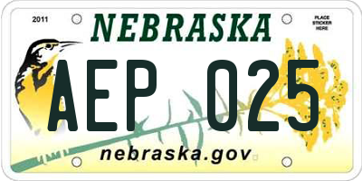 NE license plate AEP025