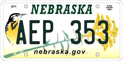 NE license plate AEP353