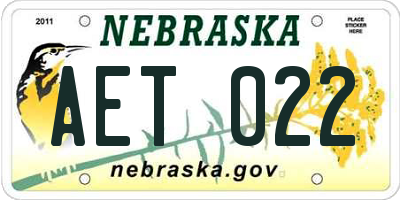 NE license plate AET022
