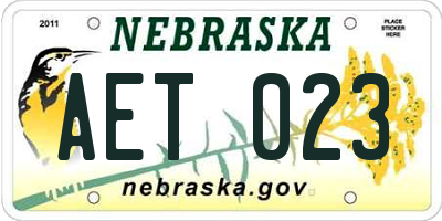 NE license plate AET023