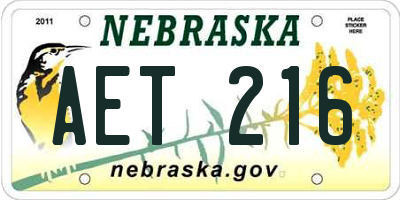 NE license plate AET216