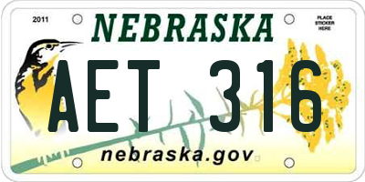 NE license plate AET316