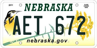 NE license plate AET672