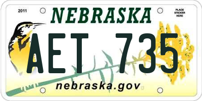 NE license plate AET735