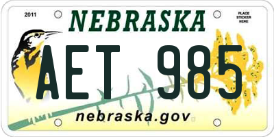 NE license plate AET985