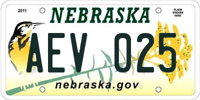 NE license plate AEV025