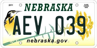 NE license plate AEV039