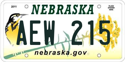 NE license plate AEW215