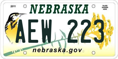 NE license plate AEW223