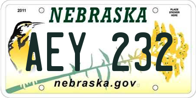 NE license plate AEY232
