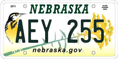 NE license plate AEY255