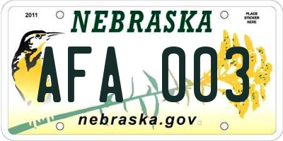 NE license plate AFA003