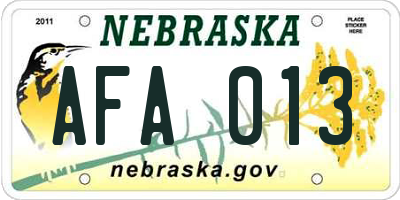 NE license plate AFA013