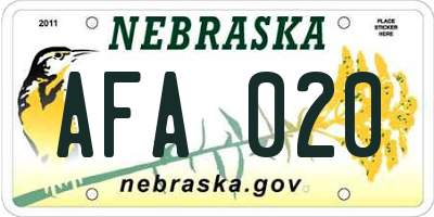 NE license plate AFA020