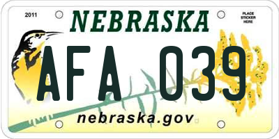 NE license plate AFA039