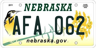NE license plate AFA062