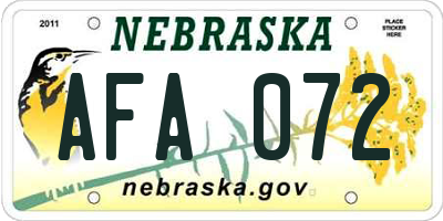 NE license plate AFA072