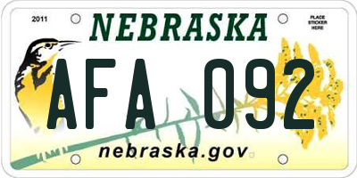 NE license plate AFA092