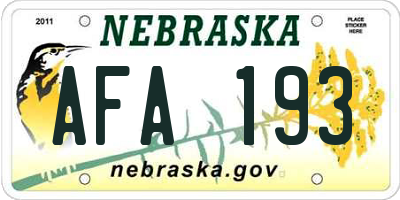 NE license plate AFA193