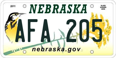 NE license plate AFA205