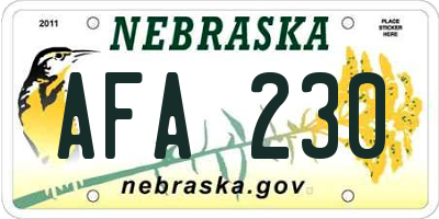 NE license plate AFA230