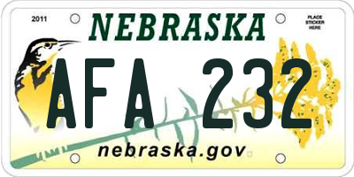 NE license plate AFA232