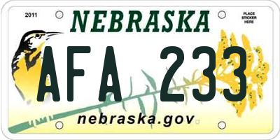 NE license plate AFA233