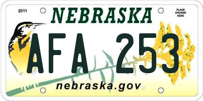 NE license plate AFA253
