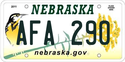 NE license plate AFA290