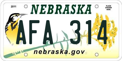NE license plate AFA314