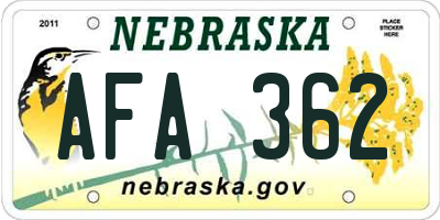 NE license plate AFA362