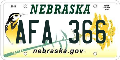 NE license plate AFA366
