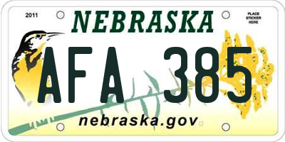 NE license plate AFA385