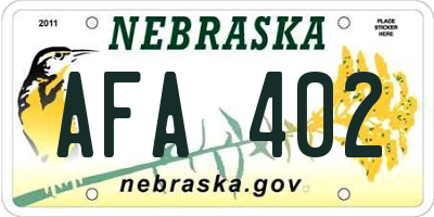 NE license plate AFA402