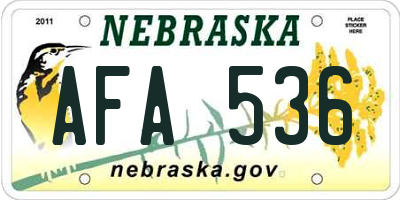 NE license plate AFA536