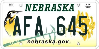 NE license plate AFA645