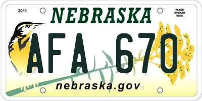 NE license plate AFA670