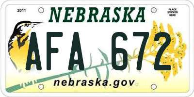 NE license plate AFA672