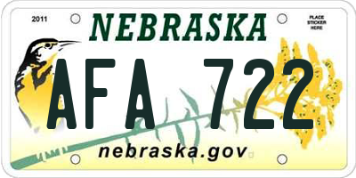 NE license plate AFA722